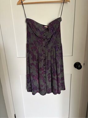 Rebecca Taylor Purple Floral Button-Front Silk corset mini dress